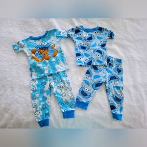 Kids Bundle- Small Wonders Blue and White Cookie Monster Pajama Set of 2